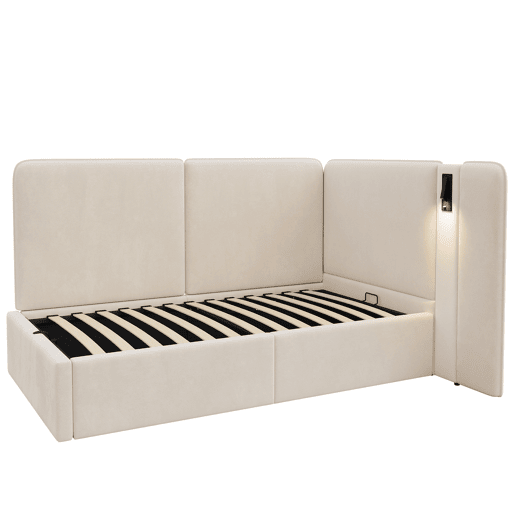 Cama de solteiro de veludo 90x200 cm com armazenamento,bege