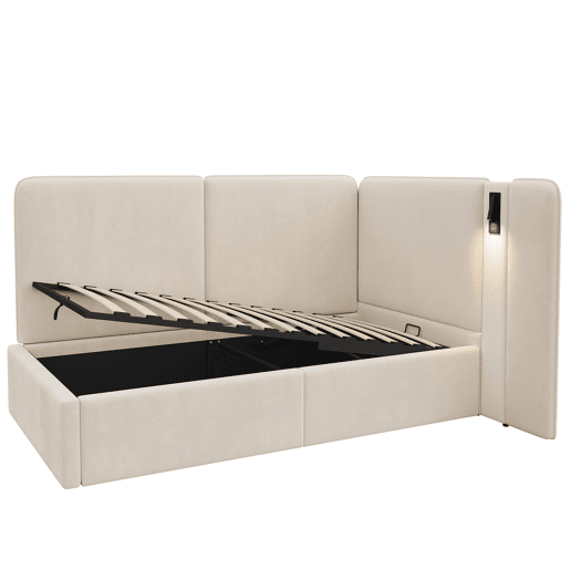 Cama de solteiro de veludo 90x200 cm com armazenamento,bege