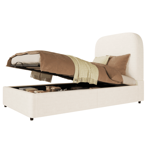 Cama de solteiro de tecido 90x200 cm com armazenamento,bege