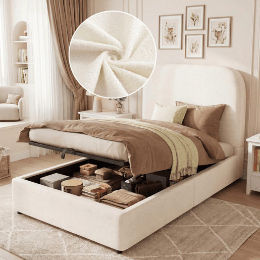 Cama de solteiro de tecido 90x200 cm com armazenamento,bege