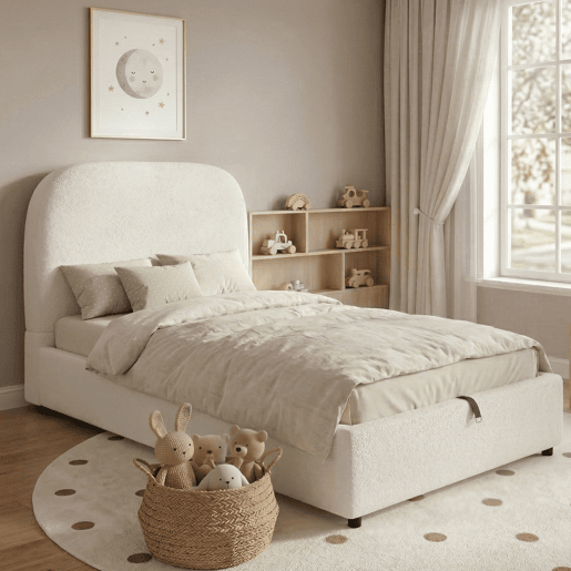 Cama de solteiro de tecido 90x200 cm com armazenamento,bege