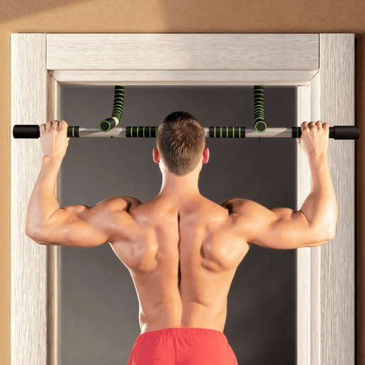 HOMCOM Barra de Pull-Up Multifuncional de Parede com Pegas Antiderrapantes, Suporta até 110 kg, Ideal para Exercícios e Treino em Casa, Preto e Verde
