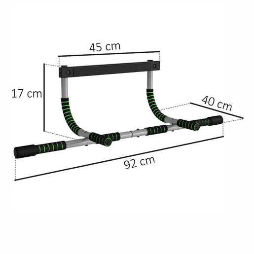 HOMCOM Barra de Pull-Up Multifuncional de Parede com Pegas Antiderrapantes, Suporta até 110 kg, Ideal para Exercícios e Treino em Casa, Preto e Verde