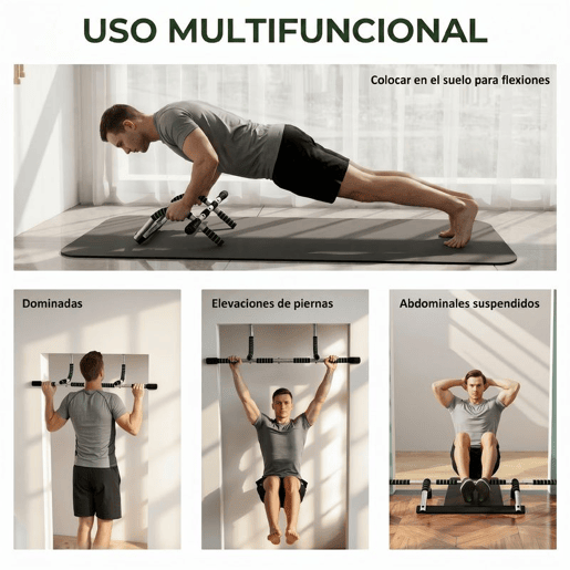 HOMCOM Barra de Pull-Up Multifuncional de Parede com Pegas Antiderrapantes, Suporta até 110 kg, Ideal para Exercícios e Treino em Casa, Preto e Verde