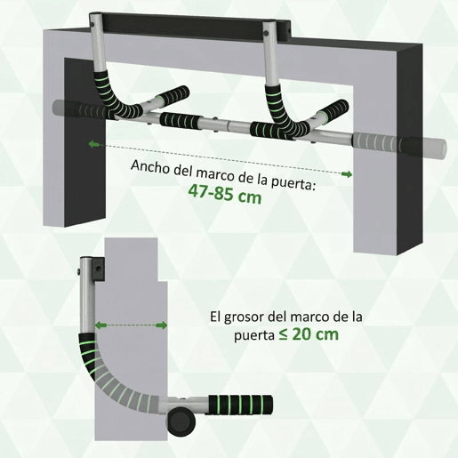 HOMCOM Barra de Pull-Up Multifuncional de Parede com Pegas Antiderrapantes, Suporta até 110 kg, Ideal para Exercícios e Treino em Casa, Preto e Verde