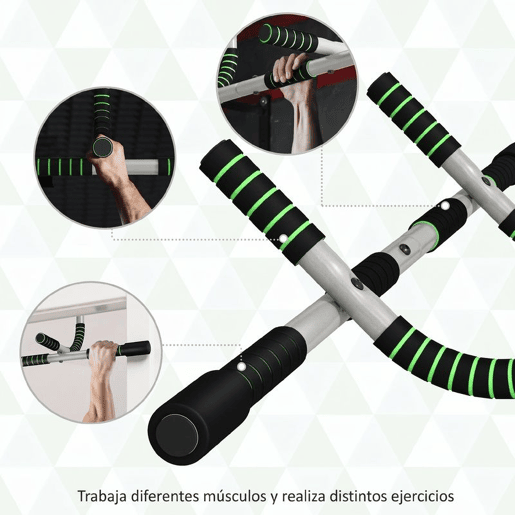 HOMCOM Barra de Pull-Up Multifuncional de Parede com Pegas Antiderrapantes, Suporta até 110 kg, Ideal para Exercícios e Treino em Casa, Preto e Verde