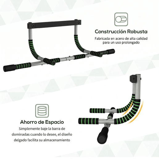HOMCOM Barra de Pull-Up Multifuncional de Parede com Pegas Antiderrapantes, Suporta até 110 kg, Ideal para Exercícios e Treino em Casa, Preto e Verde