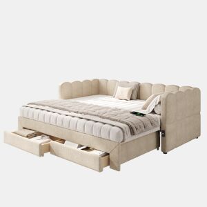 Sofá-cama individual conversível 90x190 cm de tecido,bege