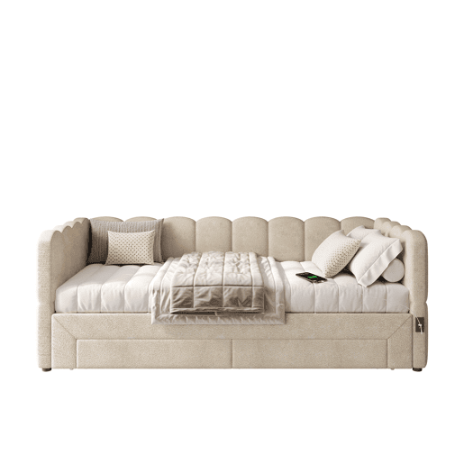 Sofá-cama individual conversível 90x190 cm de tecido,bege