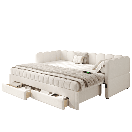 Sofá-cama individual conversível 90x200 cm de linho,bege