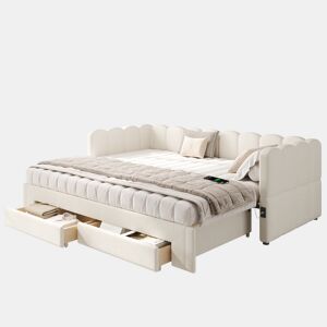 Sofá-cama individual conversível 90x200 cm de linho,bege