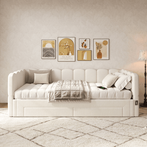 Sofá-cama individual conversível 90x200 cm de linho,bege