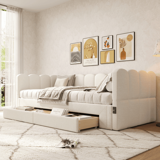 Sofá-cama individual conversível 90x200 cm de linho,bege