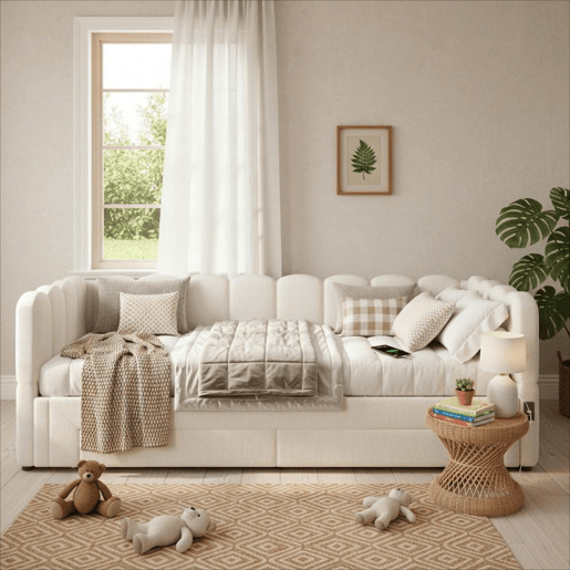 Sofá-cama individual conversível 90x200 cm de linho,bege