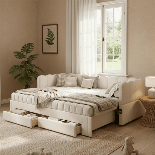 Sofá-cama individual conversível 90x200 cm de linho,bege