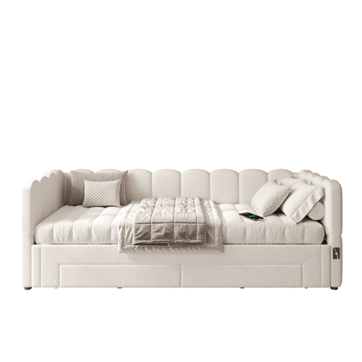 Sofá-cama individual conversível 90x200 cm de linho,bege