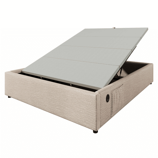 Cama de casal estofada 160x200 - com arrumação, USB-C, base completa, sem cabeceira - begenatural
