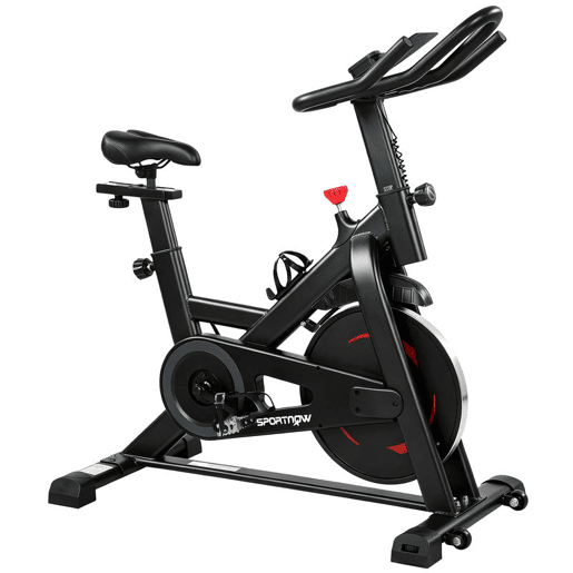 SPORTNOW Bicicleta Estática para Casa com Resistência Magnética APP Bluetooth Bicicleta Silenciosa com Ecrã LCD, Volante Assento e Guiador Ajustáveis Rodas, Suporte para Telemóvel Porta-garrafa