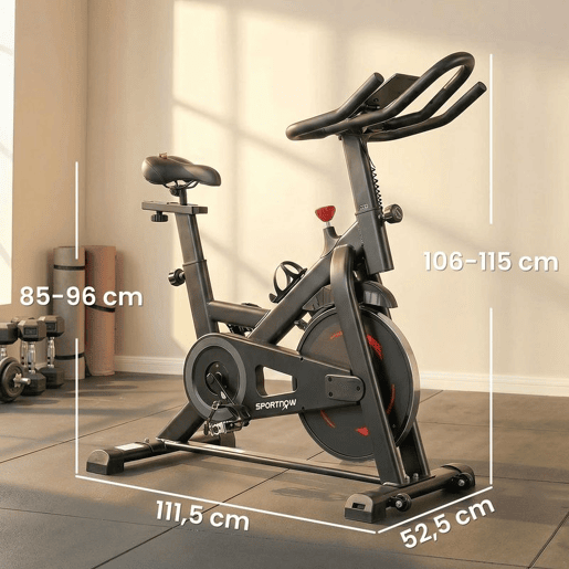 SPORTNOW Bicicleta Estática para Casa com Resistência Magnética APP Bluetooth Bicicleta Silenciosa com Ecrã LCD, Volante Assento e Guiador Ajustáveis Rodas, Suporte para Telemóvel Porta-garrafa