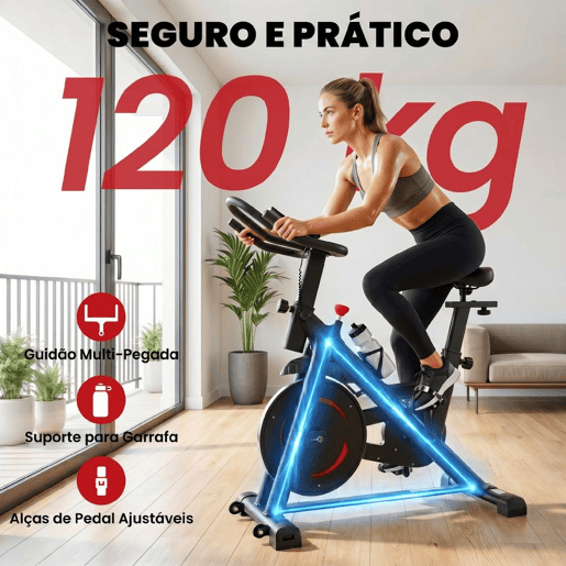 SPORTNOW Bicicleta Estática para Casa com Resistência Magnética APP Bluetooth Bicicleta Silenciosa com Ecrã LCD, Volante Assento e Guiador Ajustáveis Rodas, Suporte para Telemóvel Porta-garrafa