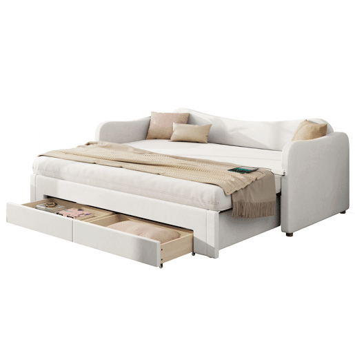 Sofá-cama individual conversível 90x200 cm de veludo,bege