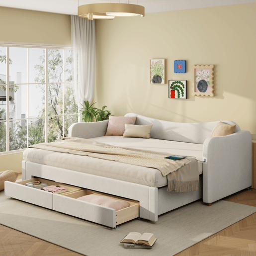 Sofá-cama individual conversível 90x200 cm de veludo,bege