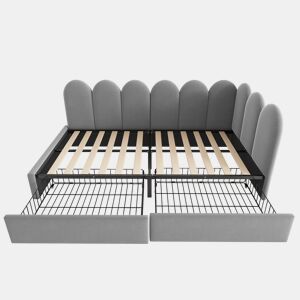 Cama individual estofada 90x190 - com gavetas e estrado, tipo sofá-cama - cinzento