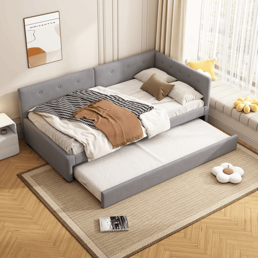 Cama individual 90x200 cm - Sofá-cama com cama extra, minimalista - Cinza
