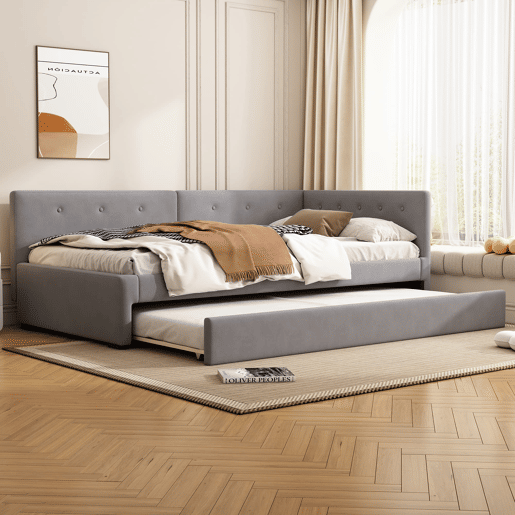 Cama individual 90x200 cm - Sofá-cama com cama extra, minimalista - Cinza