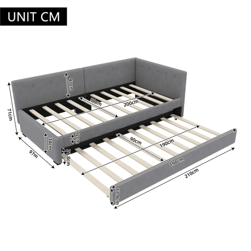 Cama individual 90x200 cm - Sofá-cama com cama extra, minimalista - Cinza
