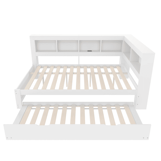 Sofá-cama + 140x200 cm - Cama extensível com tomada e 2 portas USB - Branco