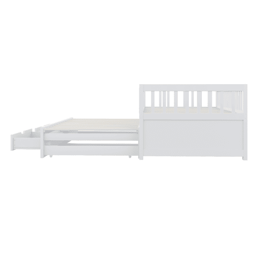 Sofá-cama em madeira maciça 90 x 200 cm - grade de segurança completa, cama extensível com 2 gavetas e estrado - branco Sofá-cama em madeira maciça 90 x 200 cm - grade de segurança completa, cama extensível com 2 gavetas e estrado - branco