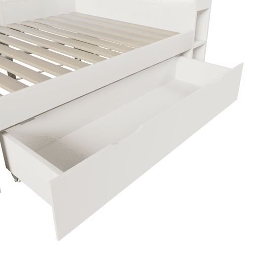 Cama funcional 140x200 cm - LED, USBTipo-C, arrumação e prateleiras - Branco