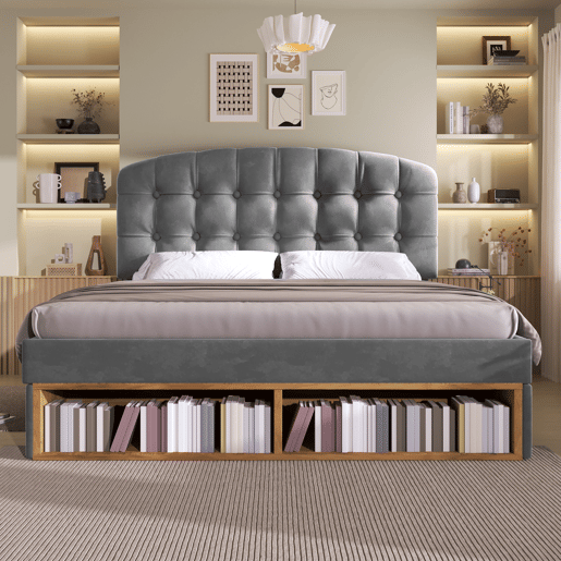 Cama de casal de veludo 140x190 cm,cinza