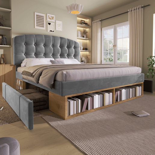 Cama de casal de veludo 140x190 cm,cinza