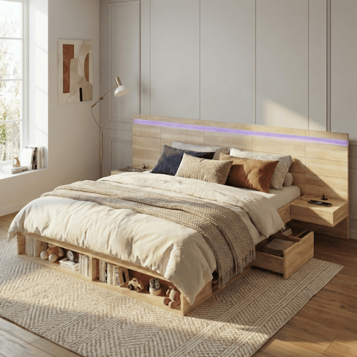 Cama de casal de mdf 180x200 cm com luz led,natural