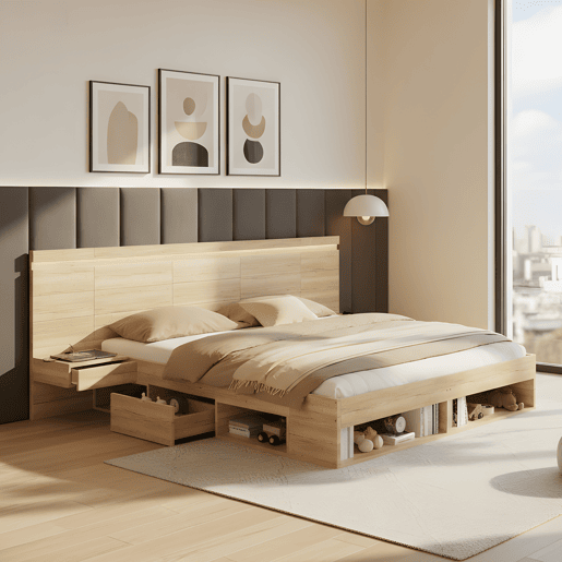 Cama de casal de mdf 180x200 cm com luz led,natural