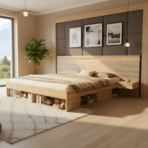 Cama de casal de mdf 180x200 cm com luz led,natural
