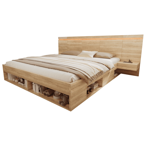 Cama de casal de mdf 180x200 cm com luz led,natural