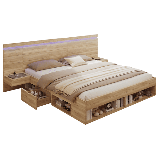 Cama de casal de mdf 180x200 cm com luz led,natural