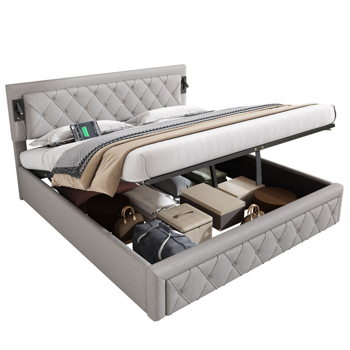 Cama de matrimonio de lino 187x204