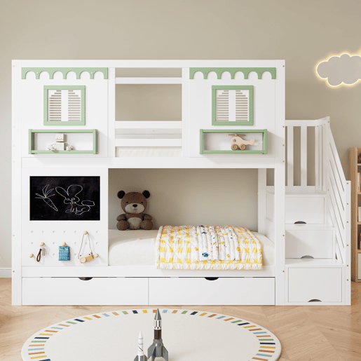 Beliche de madeira maciça 90x200 cm,branco+verde Beliche de madeira maciça 90x200 cm,branco+verde
