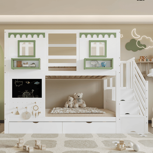 Beliche de madeira maciça 90x200 cm,branco+verde Beliche de madeira maciça 90x200 cm,branco+verde