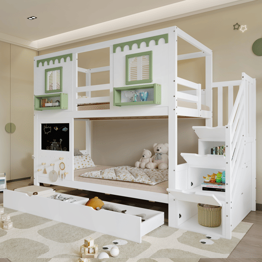 Beliche de madeira maciça 90x200 cm,branco+verde Beliche de madeira maciça 90x200 cm,branco+verde