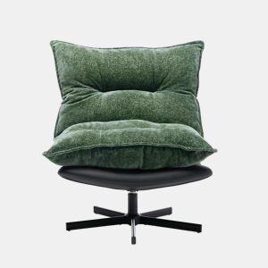 Poltrona relax giratória a 360° - encosto ajustável em 3 posições, pés metálicos pretos, couro sintético resistente a riscos, tecido de chenille e espuma viscoelástica - verde