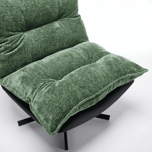 Poltrona relax giratória a 360° - encosto ajustável em 3 posições, pés metálicos pretos, couro sintético resistente a riscos, tecido de chenille e espuma viscoelástica - verde