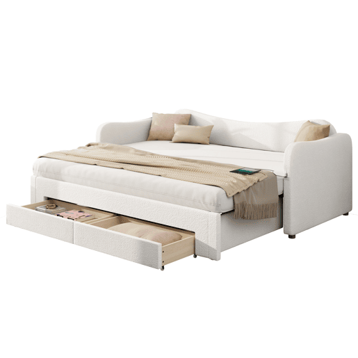 Sofá-cama individual conversível 90x200 cm de tecido,bege