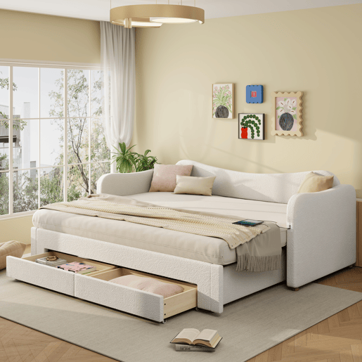 Sofá-cama individual conversível 90x200 cm de tecido,bege