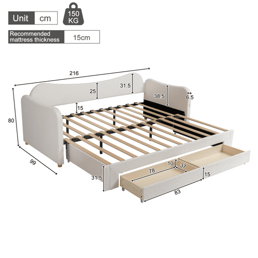 Sofá-cama individual conversível 90x200 cm de tecido,bege