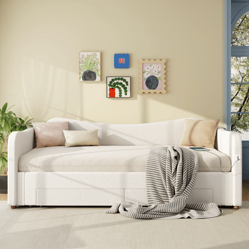 Sofá-cama individual conversível 90x200 cm de tecido,bege